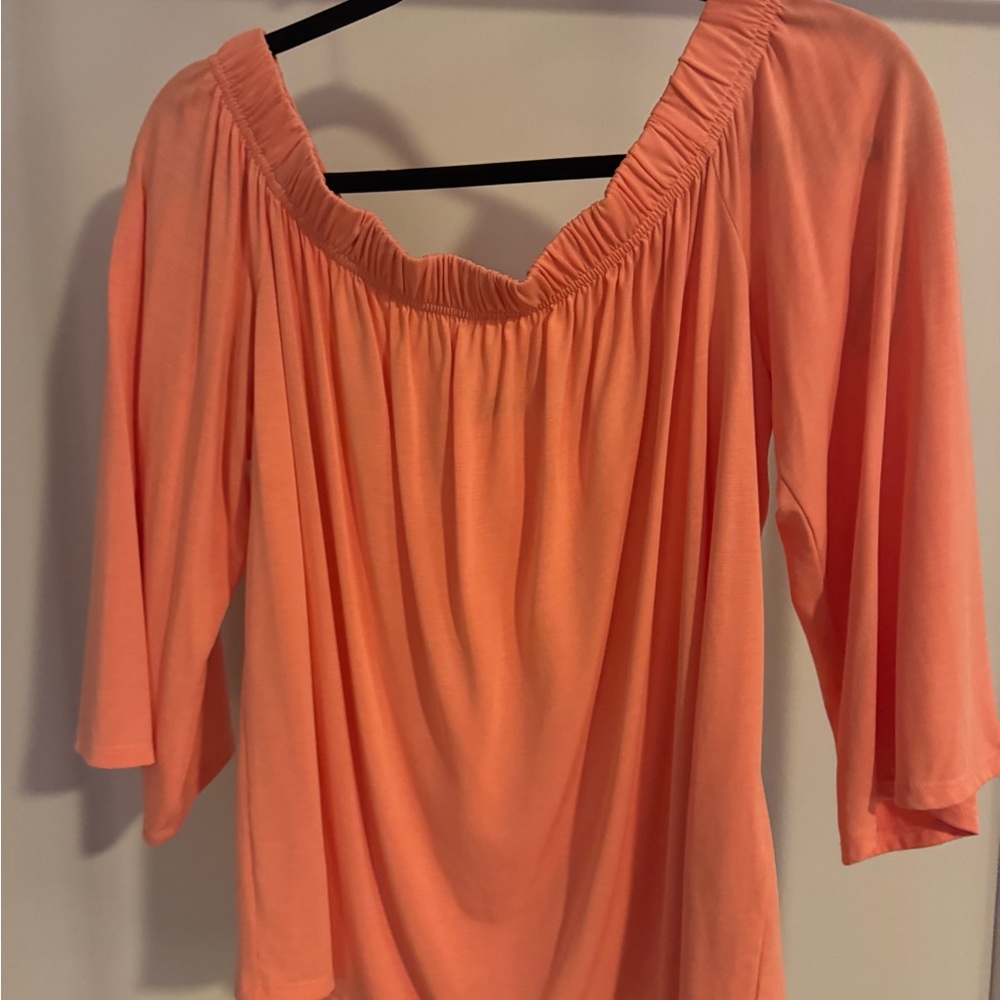 Marciano Orange Ruched 3/4 Sleeve Blouse